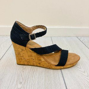 NWT Toms Clarissa Cork Wedge Espadrille Sandals in Black